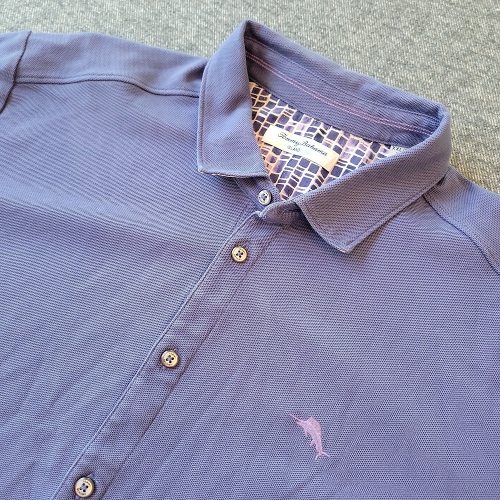 Tommy Bahama Shirt Men's 2XL Blue IslandZone Short Sleeve Button Up Knit Stretch